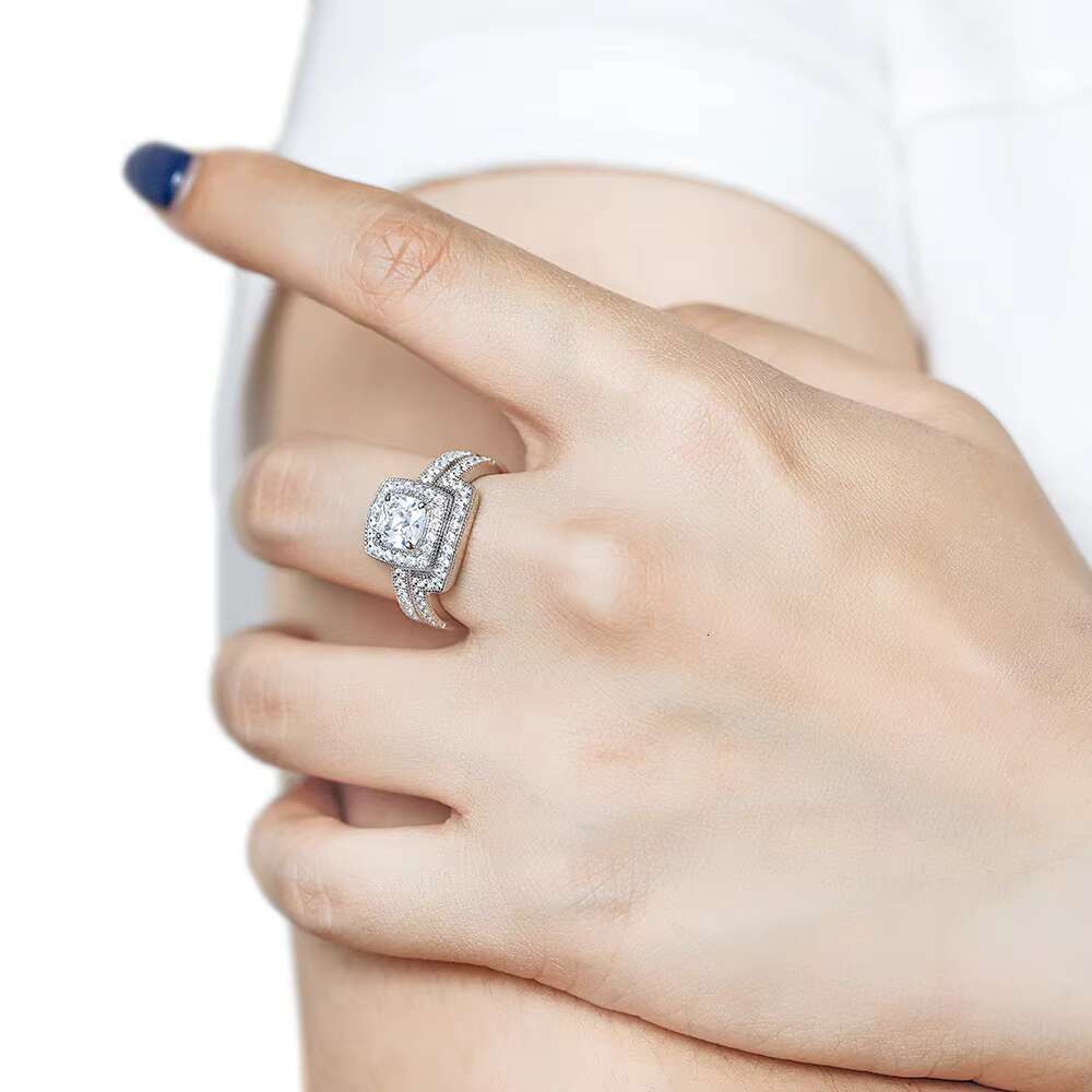 925 Sterling Silver Square Diamond Engagement Wedding Ring Set Trendy Couple Jewelry Rhodium Plating Zircon Cut Stone Gift Party
