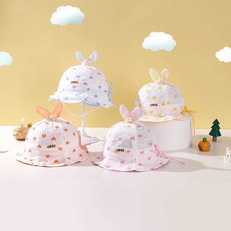 Baby Summer Sunscreen Basin Cap Cute Ears Infant Girl Fisherman Hat Thin Cotton Kids Bucket Hats 0-2Year Toddler Sunshade Visors R250512