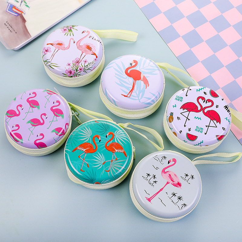 20pcs Cute Creative Cartoon printing Iron Round Shaped Coin Purses mix color coin case