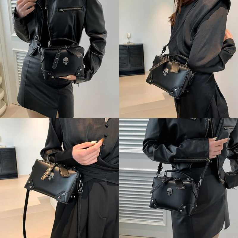 Top Handle PU Leather Crossbody Bag Punk Skull Crosses Small Shoulder HandbagW250512
