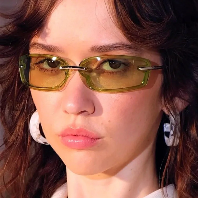 Rimless Y2K Style Sunglasses Rectangle Fashion Women Men Shades Square Sun Glasses for Female Male Oculos Metal Frame 250512