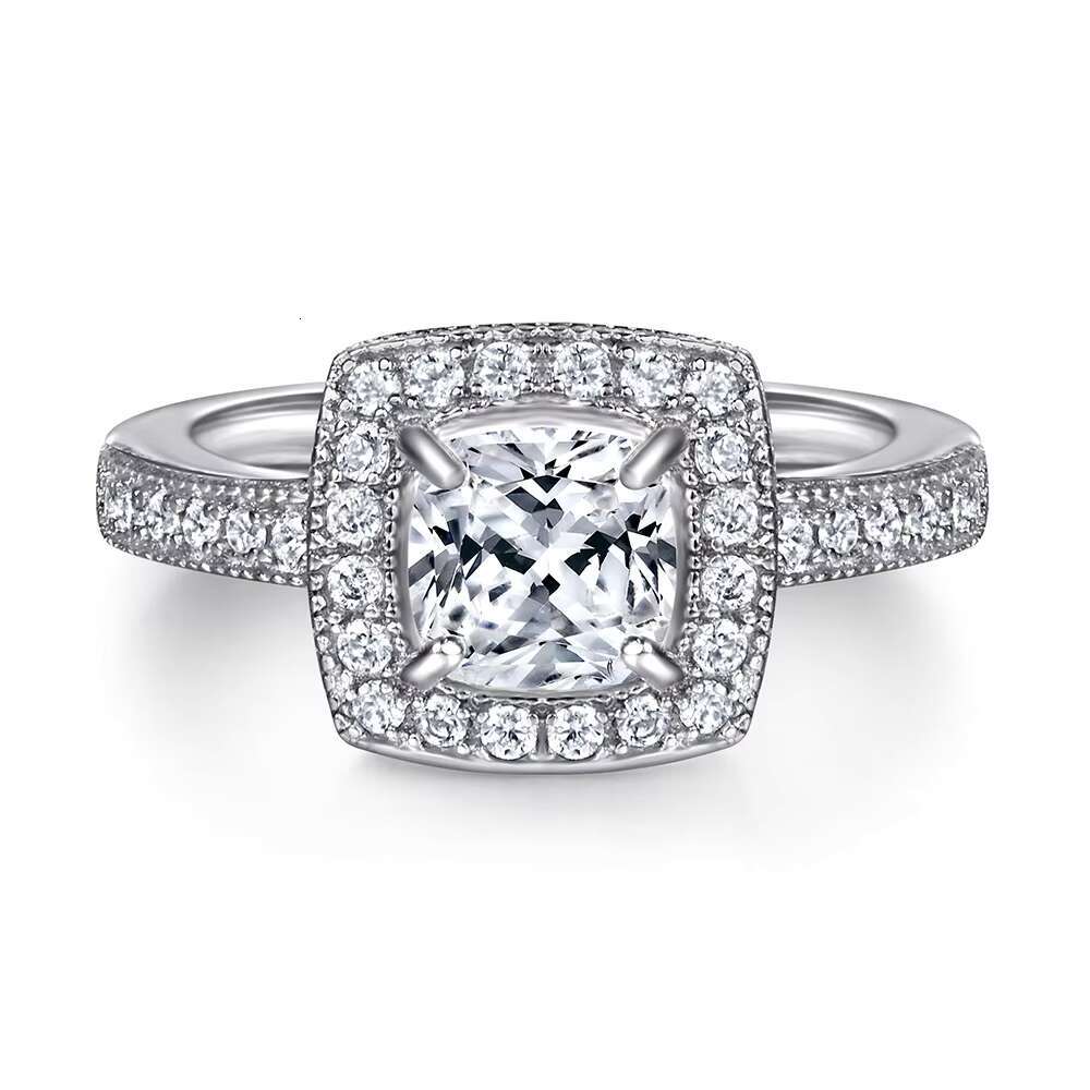 925 Sterling Silver Square Diamond Engagement Wedding Ring Set Trendy Couple Jewelry Rhodium Plating Zircon Cut Stone Gift Party