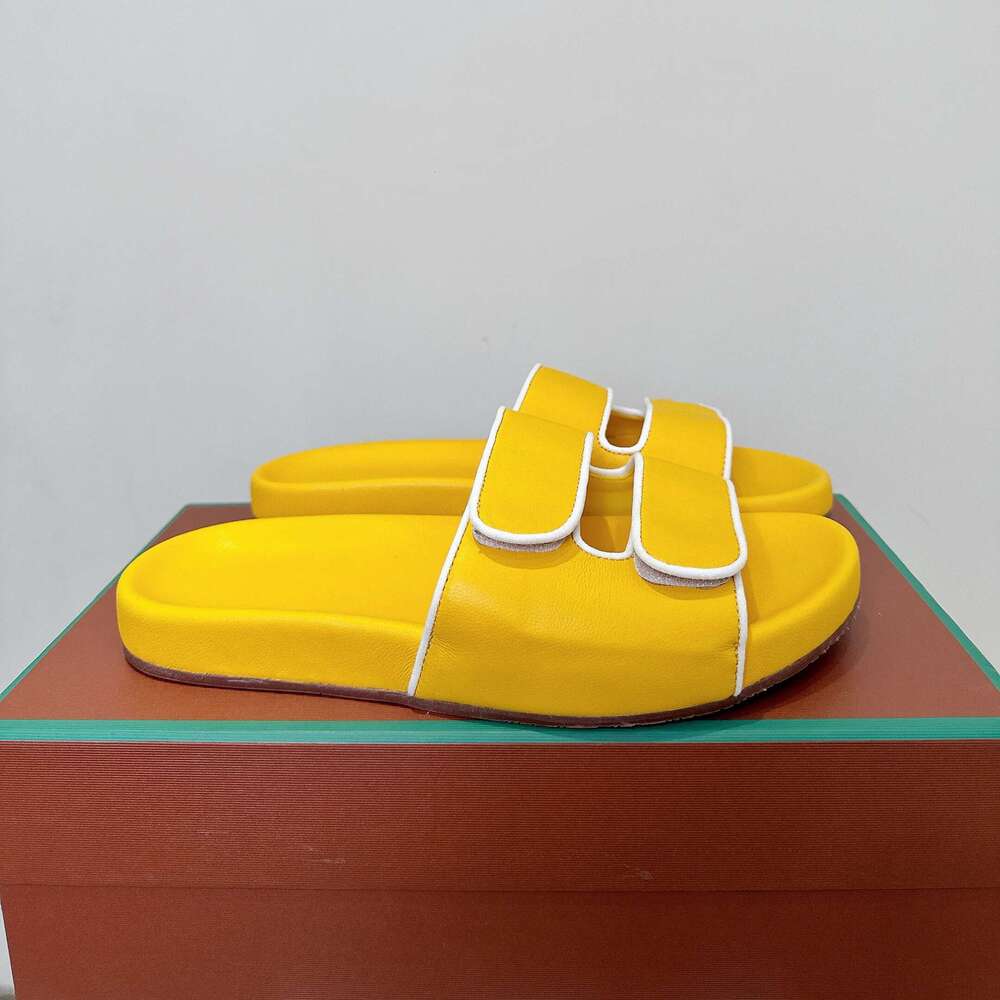 Women Size35-46 Genuine Leather Couple Slippers Summer Slides Solid Colors Leisure Flat Designer Shoes Zapatillas De Mujer