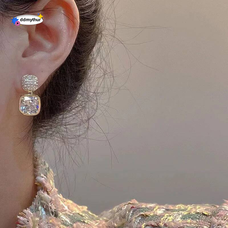 New Square Colorful Zircon Ear Stud Earrings for Women Personality Fashion Daily Wear Accessories Party Jewelry Birthday Gifts ddmythur