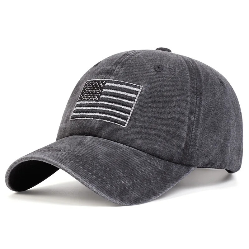 Washed vintage letter baseball cap versatile for men and women embroidered duckbill cap with American flag 250512