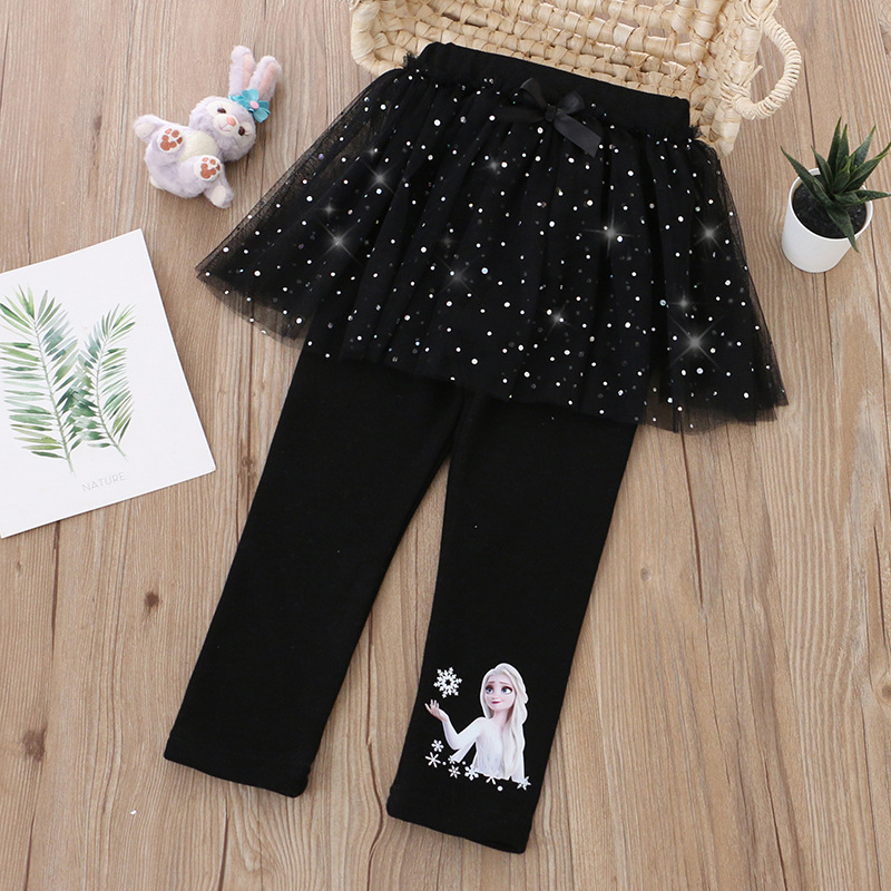 DISNEY Frozen Elsa princess kids designer clothes girl short dress and trousers pseudo two piece comfortable and soft.
