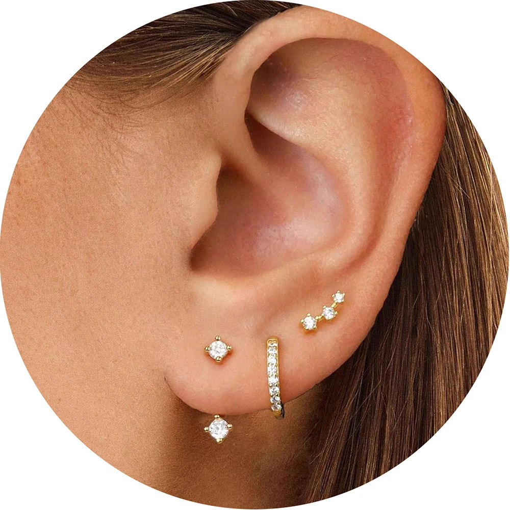 3 Pair/set Stackable Ear Piercing Dainty Cubic Zircon Cartilage Huggie Hoop Earrings for Women Fashion Jewelry Pendientes 250512