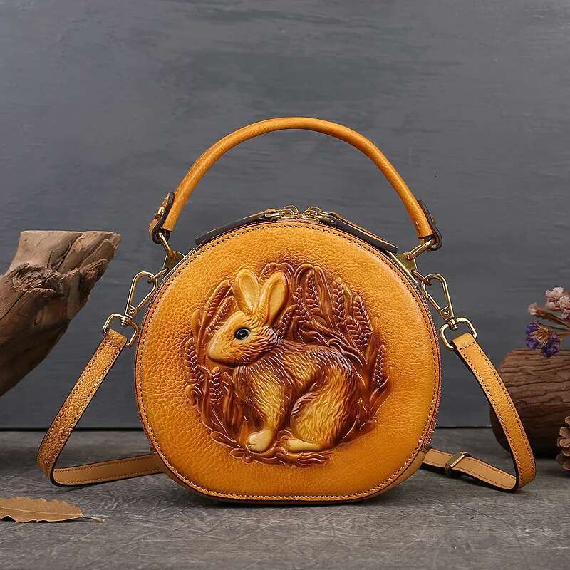 Genuine Leather Bags New Retro Women's Handbags Chinese Style Single Shoulder Crossbody Head Layer Cowhide Shell Bag