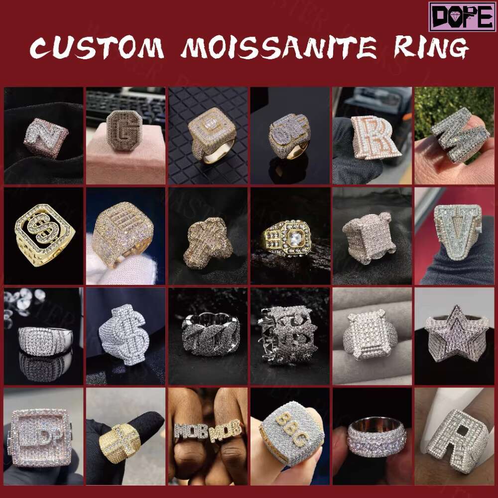 High Quality Heart Shaped Moissanite Ring Baguette Cut Iced Out D VVS S925 Moissanite Ring