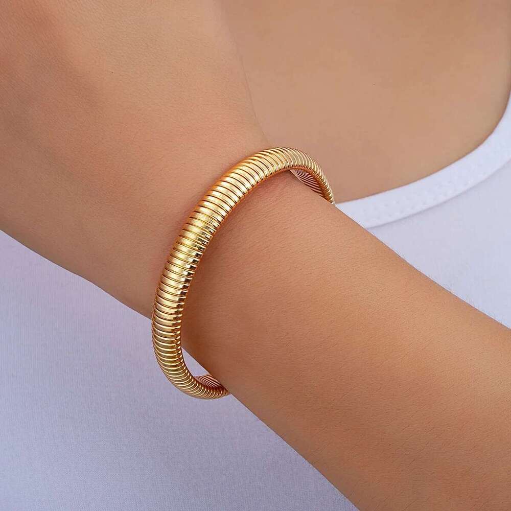 Vintage Gold Color Bangles For Women Chunky Stretch Thick Metal Wide Wristband Bracelets Set Fashion Unisex Jewelry Gifts 2025