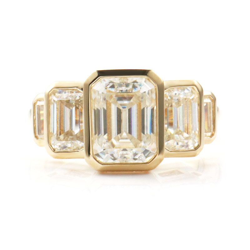 Fine Jewelry Rings Wholesale Solid 10K Yellow Real Gold GRA Certified Emerald Cut 6*8MM VVS Moissanite Diamond Unique Rings