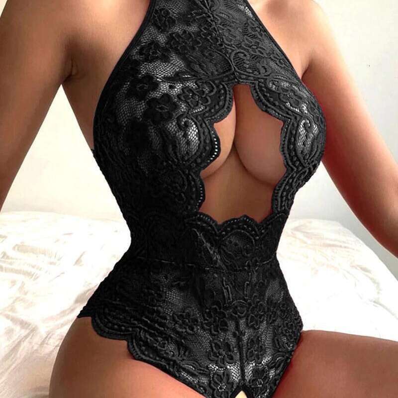 Patent Leather Sexy Lingerie Hot Selling Lingerie Jumpsuit With Sexy Lace Lace Open Cut Exposed See Through And Non Removable Features KQ