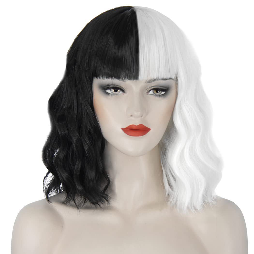 cosplay Wig anime party role-playing costumes Kuira black and white wig medium length wig