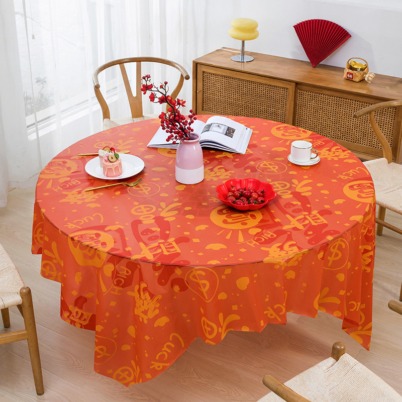 B407 PEVA New Year Couplet Tablecloth New Year Table Mat Tablecloth Waterproof and Oil-proof Red Festive Tea Table Cover