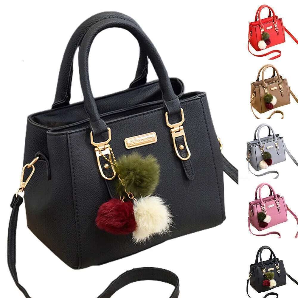 PU Leather Ladies Handbags Women Vintage Purse Plush Tassel Messenger Bags Tote Boston Shoulder Crossbody Bag Large Capacity