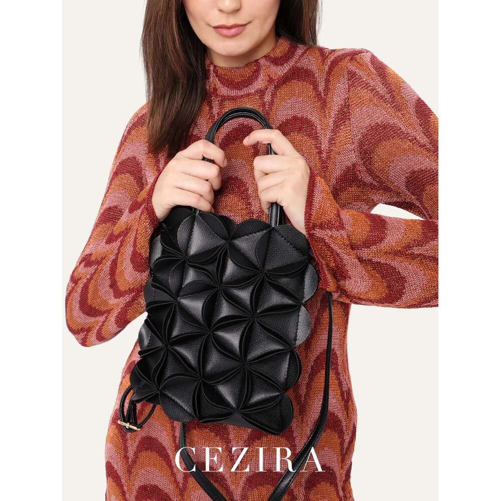 CEZIRA Women PU Leather Top-Handle Bags Fashion Cute Petal Patchwork Square Cross Body Handbags Small Tote Purses Vacation Gift