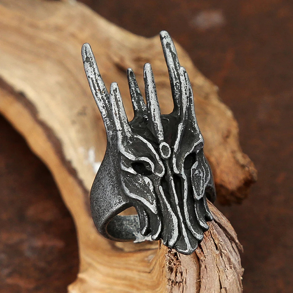 Vintage Black Helm of Sauron Ring For Men Women 316L Stainless Steel Punk Gothic Dragon Rings Fashion Jewelry Gifts Drop 250509