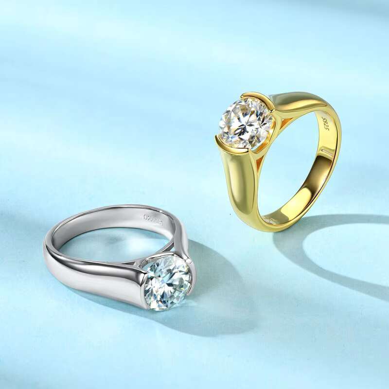 Chasau Fine Jewelry Women Men 2.0ct 2 Ct 8mm Center Stone Solitaire Moissanite 925 Sterling Silver Wedding Engagement Ring