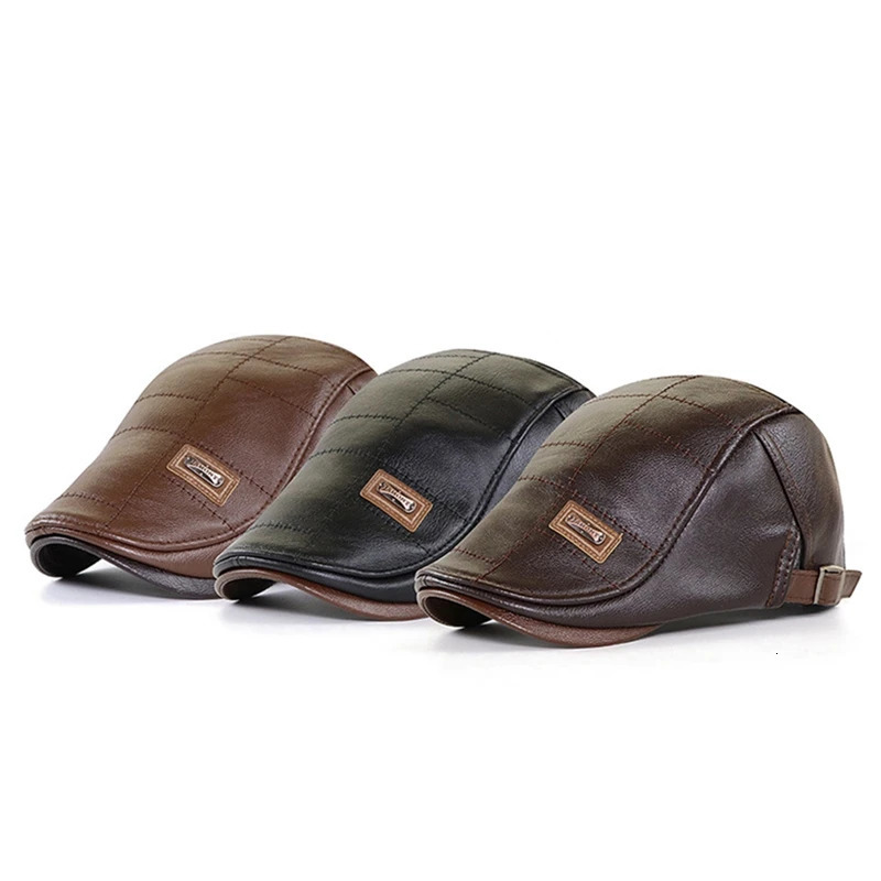Retro Men Leather Beret Hat Flat Cap Male Autumn Winter Warm Adjustable HighQuality mens British Style Caps 250512