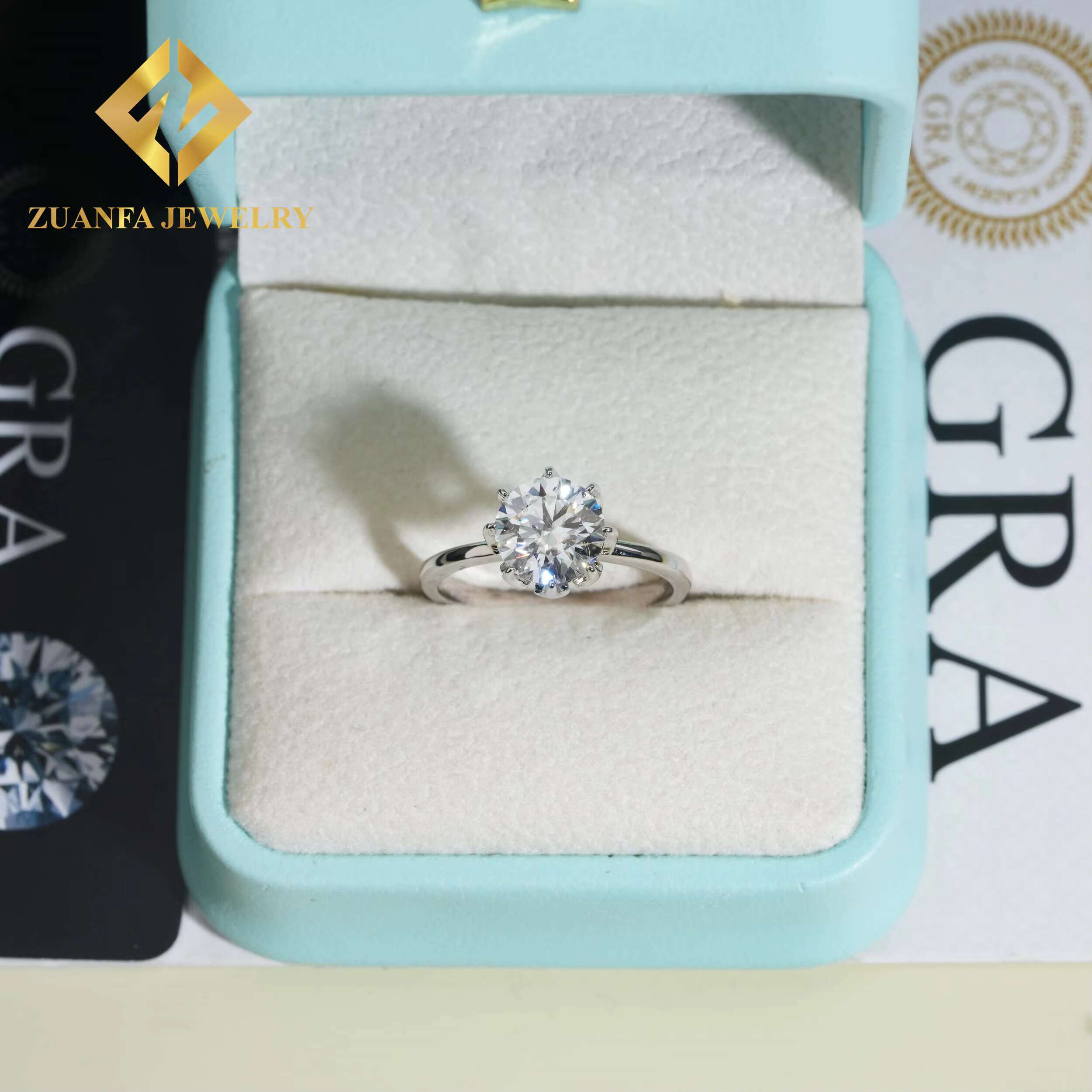 Wedding Ring 925 Sterling Silver 6 Claws 2ct D VVS Round Moissanite Rings Jewelry Diamond Engagement Rings for Women