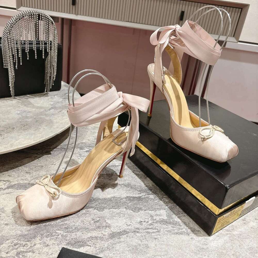 Women Size35-43 Silk Genuine Leather Pumps Super High Heels Butterfly Knot Ankle Strap Designer Shoes Zapatillas De Mujer