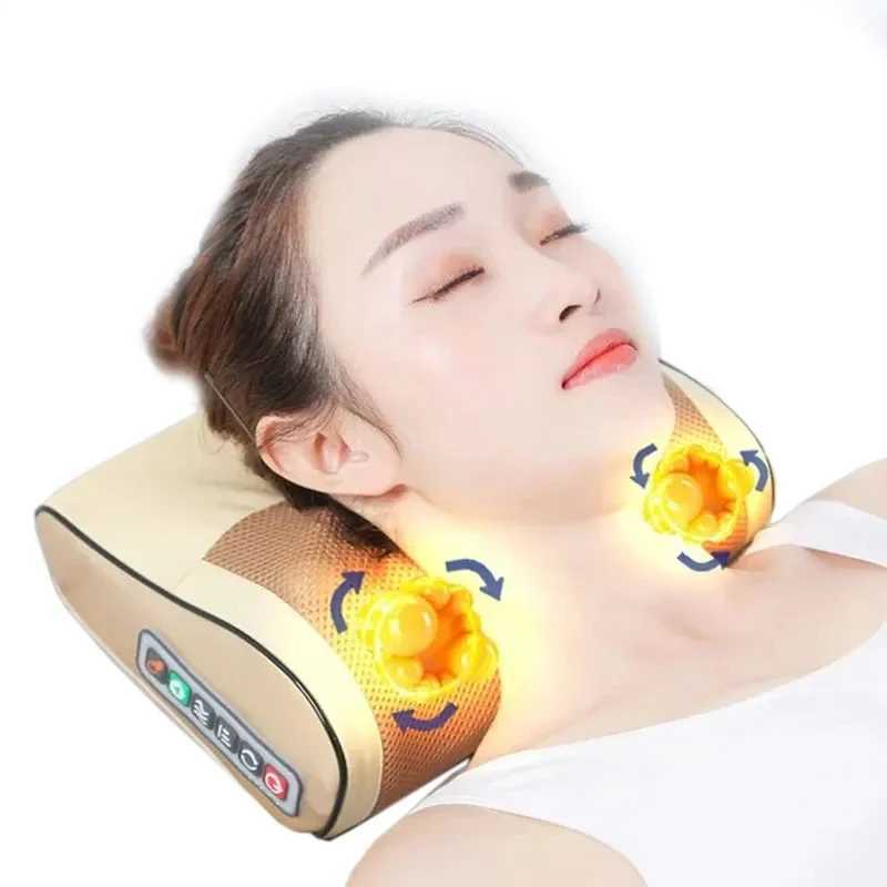 Massage Pillow Neck Massager Infrared Heating Electric Back Body Shiatsu Device Head Cervical Shoulder Kneading Health RelaxW250512