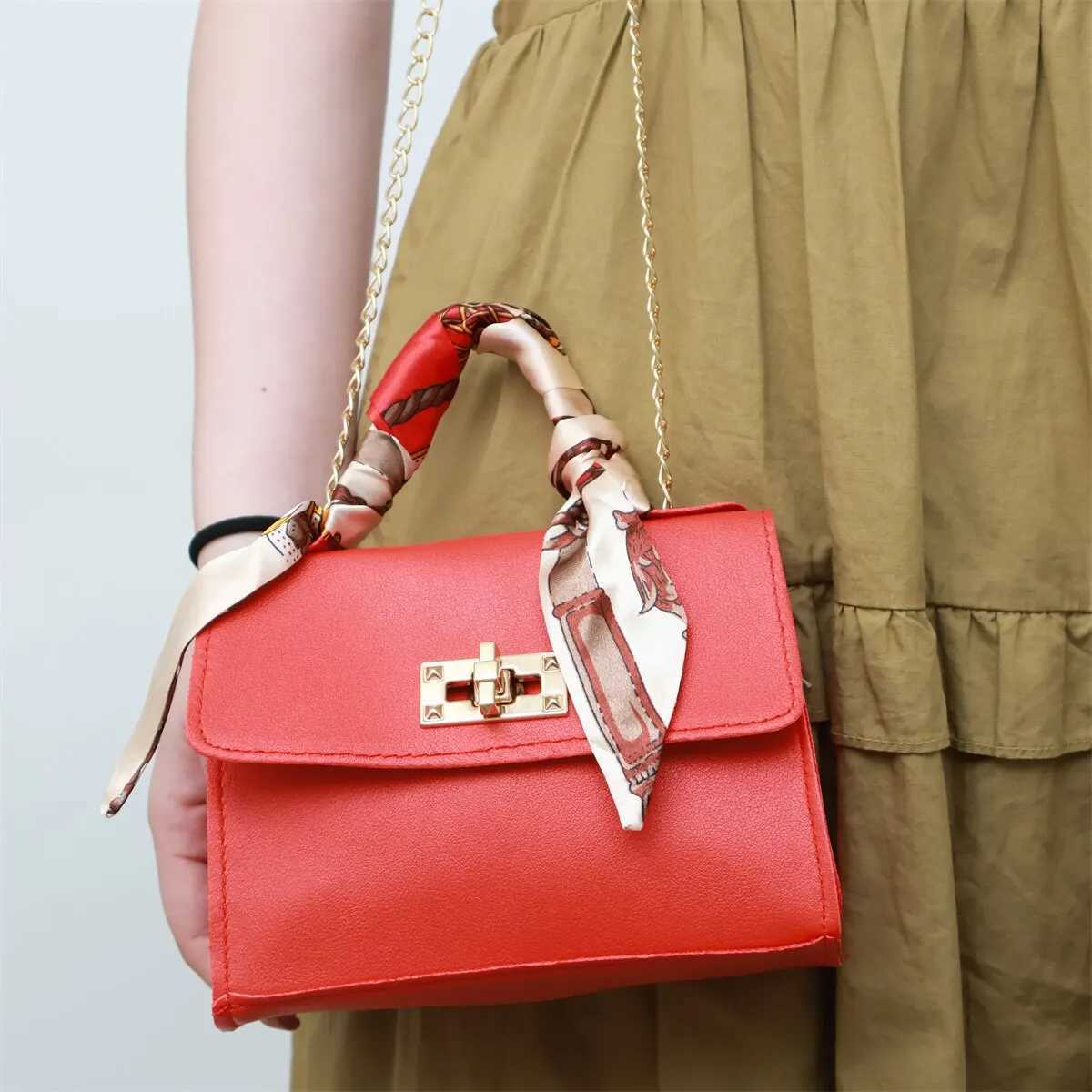 Women Fashion Simplicity Solid Color Handbag Niche Design Silk Scarf Mini Chain Single Shoulder Crossbody Bag Bandolera Z250512