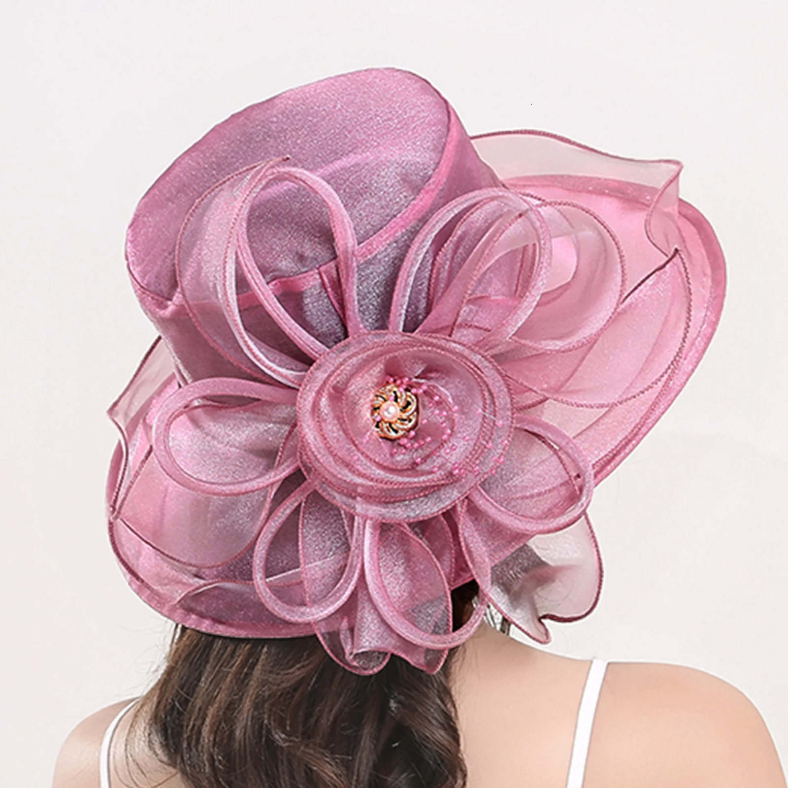 1Pc Women Organza Mesh Hat Ruffles Wide Brim Summer Bridal Sun French Europe And America Exquisite Party Cap Beach 250512