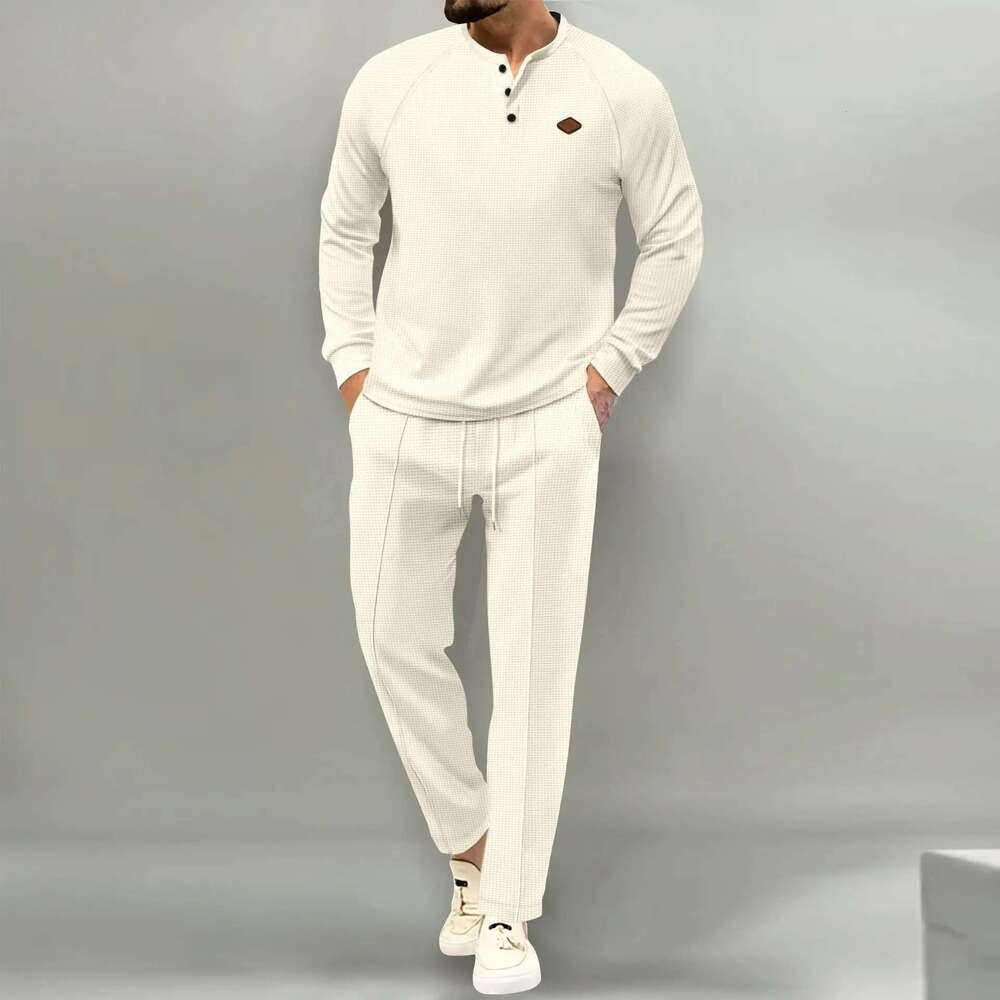 2025 Boutique Men's T-Shirt Sets Of Small Stand Collar Casual Fashion Commercial Breathable, Pants Pull Rope Solid Color Men 2 Designer