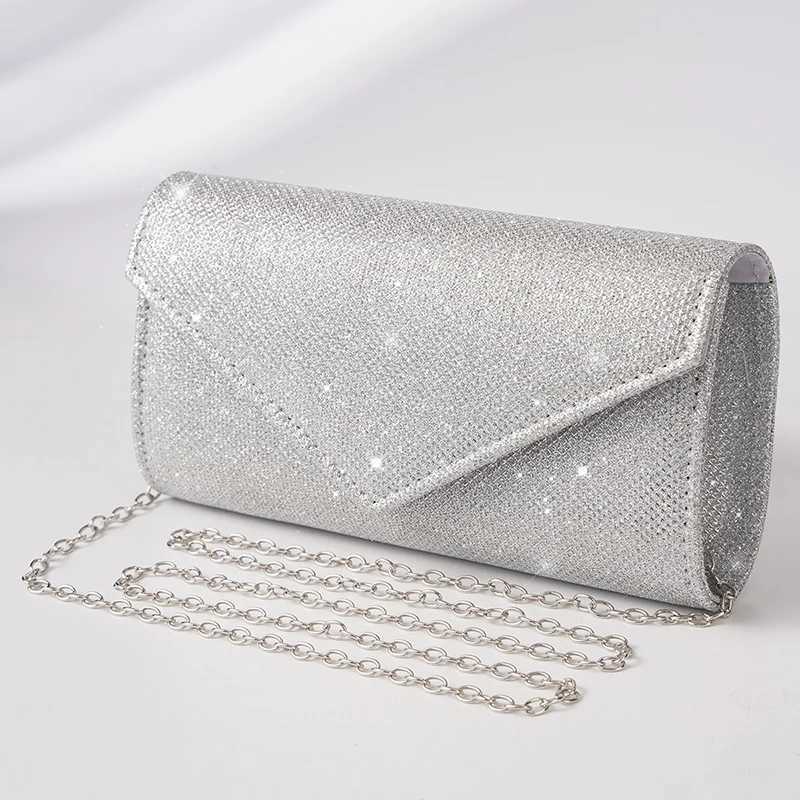 Glitter Envelope Handbag Women Silver Shiny Chain Shoulder Bag Ladies Mini Crossbody Flap Fashion Small Dress Day Clutch Z250512