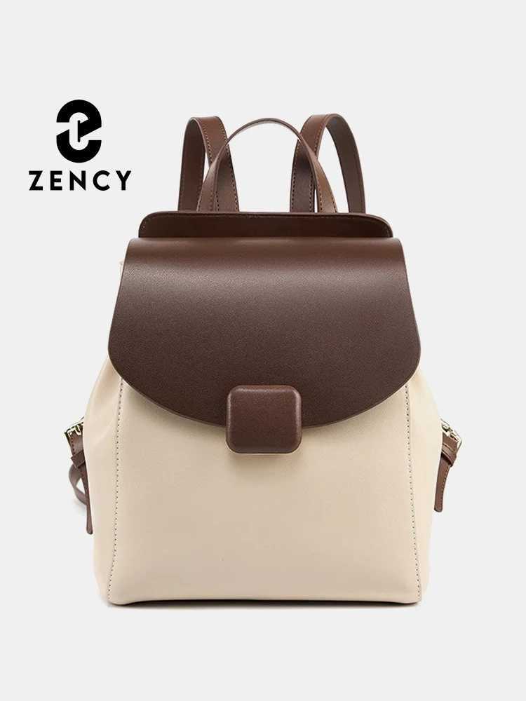 Zency Womens Small Backpack Split Leather Preppy Style s Stylish Schoolbag Multipocket Travel SaTChel Knapsack Z250512