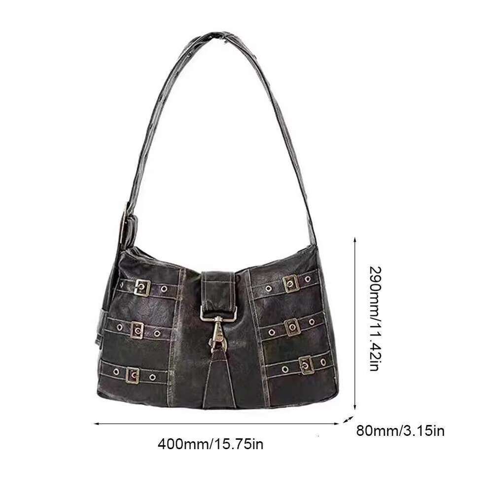 Women Gothic Handbag Locomotive Y2k Shoulder Versatile Leather Hobo Punk Armpit Bag Aesthetic Purse