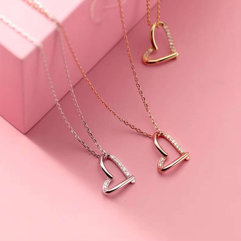 Sier accessories women, pure sier heart-shaped pendant necklace, gold-plated chain necklace for women