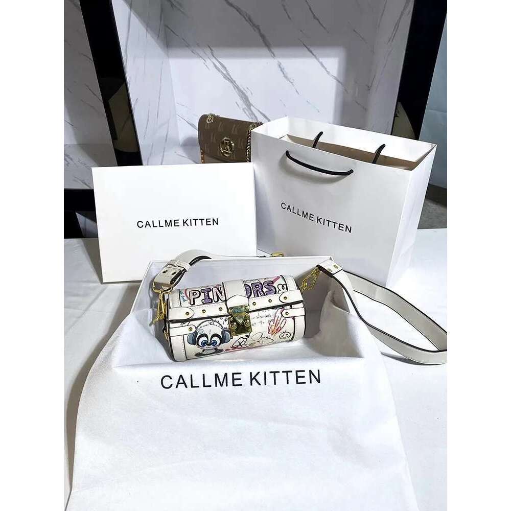 Original Design Handheld Cylinder With Cartoon Graffiti Pattern Letter Printing Women's Fashion And Cute Shoulder Bag
