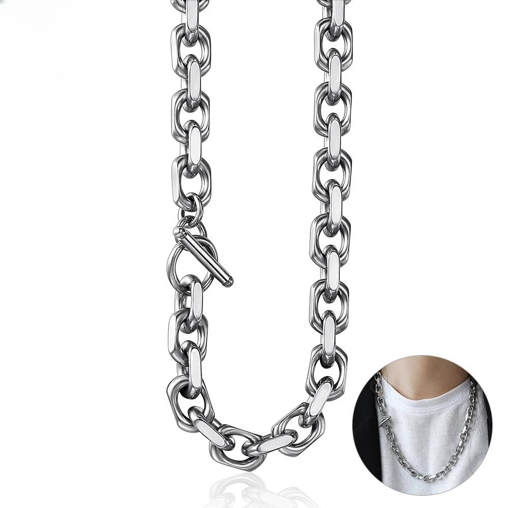Stainless Steel To-Clasp Cable Link Chain Necklace for Women Men Fashion Jewelry 9mm