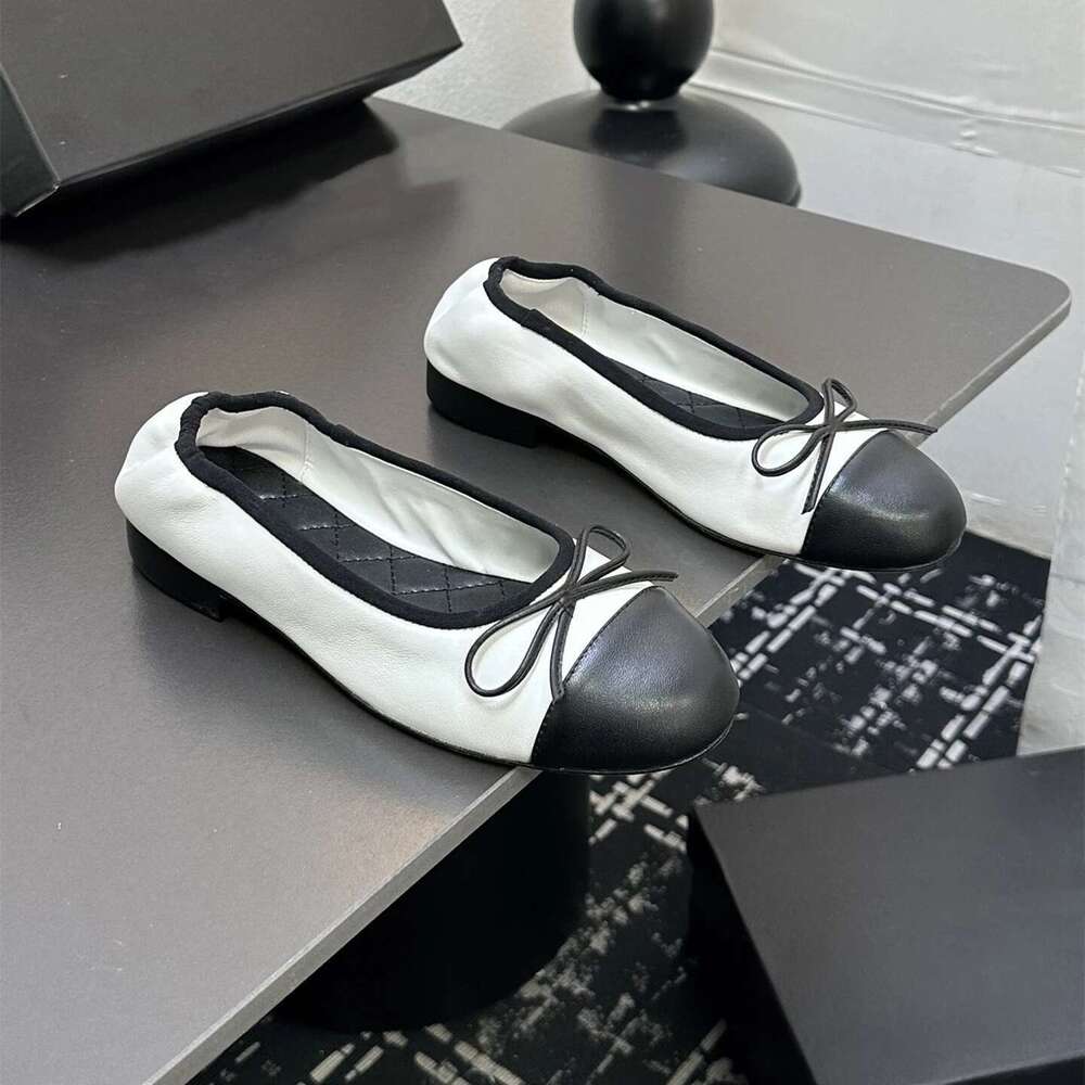 New Women Size34-41 Genuine Leather Ballet Flats Butterfly Knot Elastic Band Round Toe Designer Shoes Zapatillas De Mujer