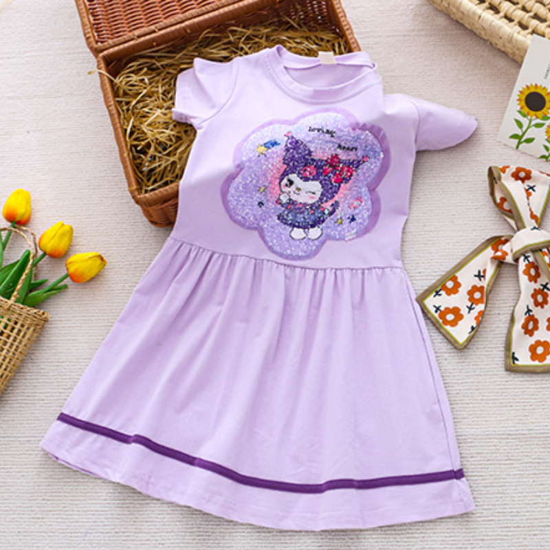 DISNEY Frozen Princess Elsa kids designer clothes Summer girl short-sleeved dress little girl color-changing sequin princess dress cartoon cotton.