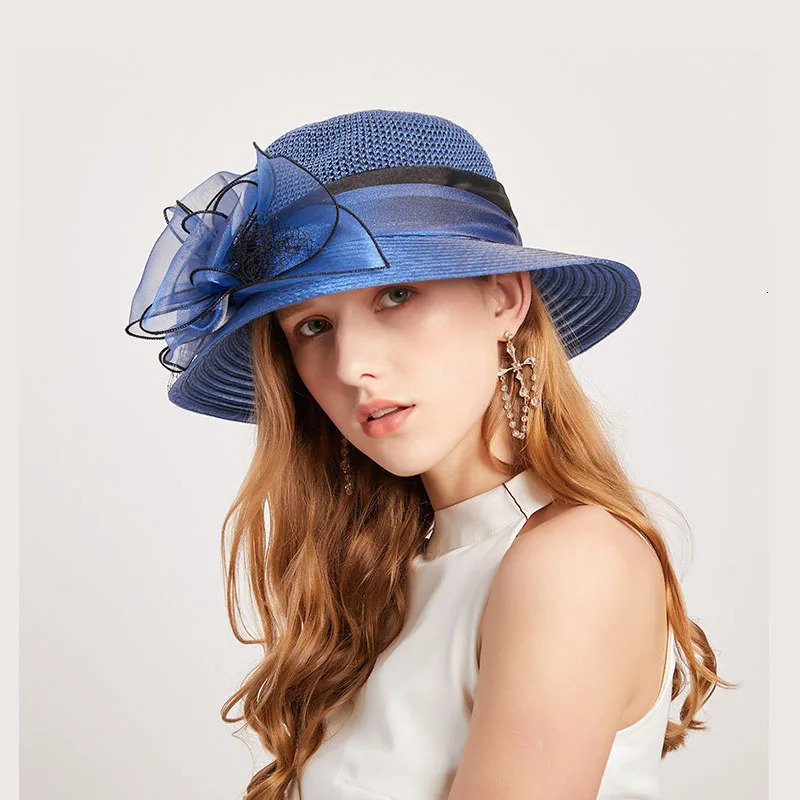 Summer hats for women Organza flower mesh sunshade hat vacation beach wide brimmed sun Sun protection sombreros de mujer 250512