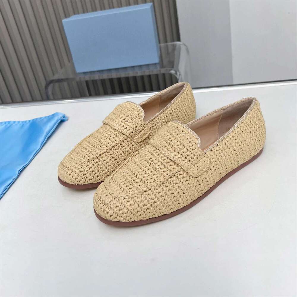 New Women Size35-42 Weaving Loafers Leisure Flats Round Toes Slip On Solid Colors Roman Designer Shoes Zapatillas De Mujer