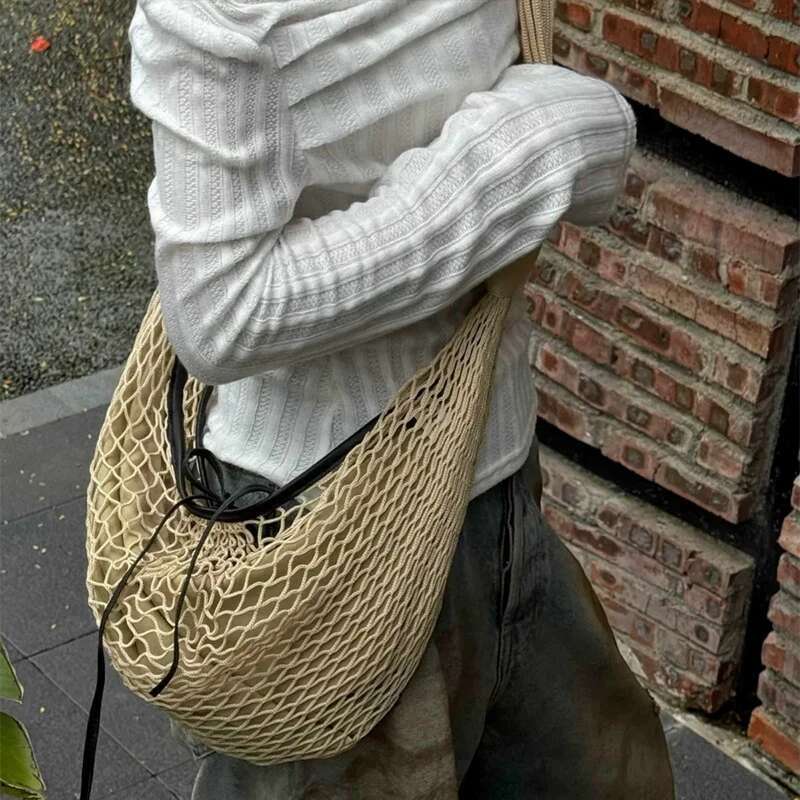 Ladies Large Capacity Woven Bags Versatile Bow Net Niche Horn Contrast Color Design Shoulder Fashion Women's Bag