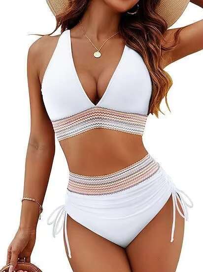 DHEssentials Women's Bikini High Waist Split Color Set with Pulling Rope to Gather Abdominal Swimsuit