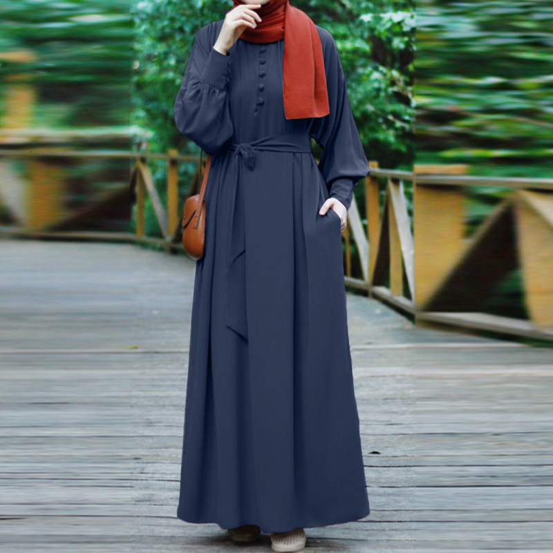ZANZEA Womens Autumn Sun Skirt Muslim Headband Abaya Dubai Robe Elegant Long Sleeve Party Maxi Vestidos Kaftan 241111