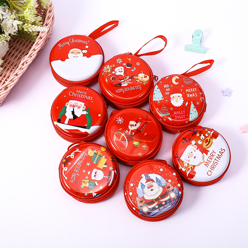 20pcs Cute Creative Cartoon printing Iron Round Shaped Coin Purses mix color coin case