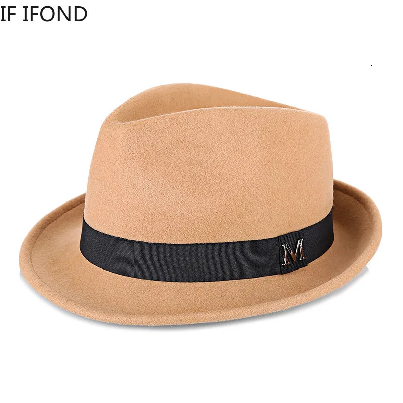 Mens Winter Thick Warm Felt Fedora Hats Wool Gentleman Jazz Cap Homburg Male Classical Narrow Brim Top Hat 250512