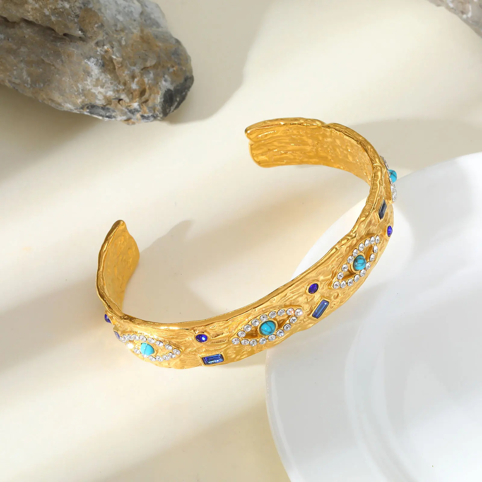 Vnox y Zircon Cuff Bracelet For Women Waterproof Stainless Steel Jewelry Eye Bracelets Stone Never Lose Mothers Day Gift 250512