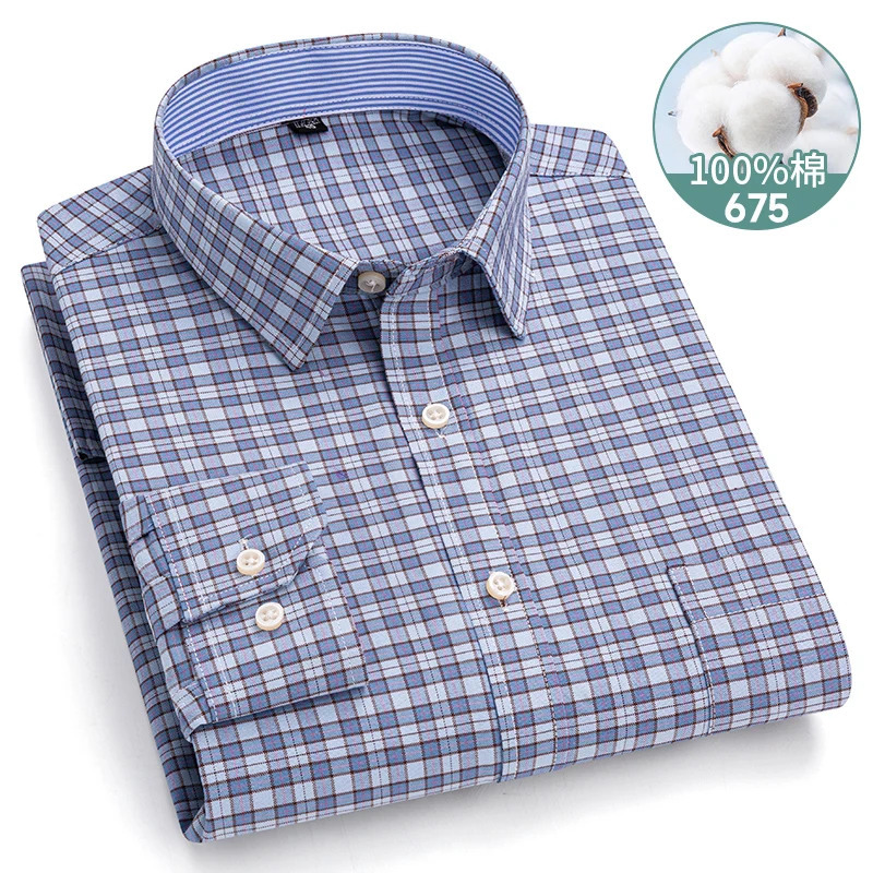 7XL-6XL-5XL Mens Long Sleeve Shirt 100% Oxford Cotton Soft Comfortable Classic Stripe Grid Solid Color Purple Casual Party Top 250509