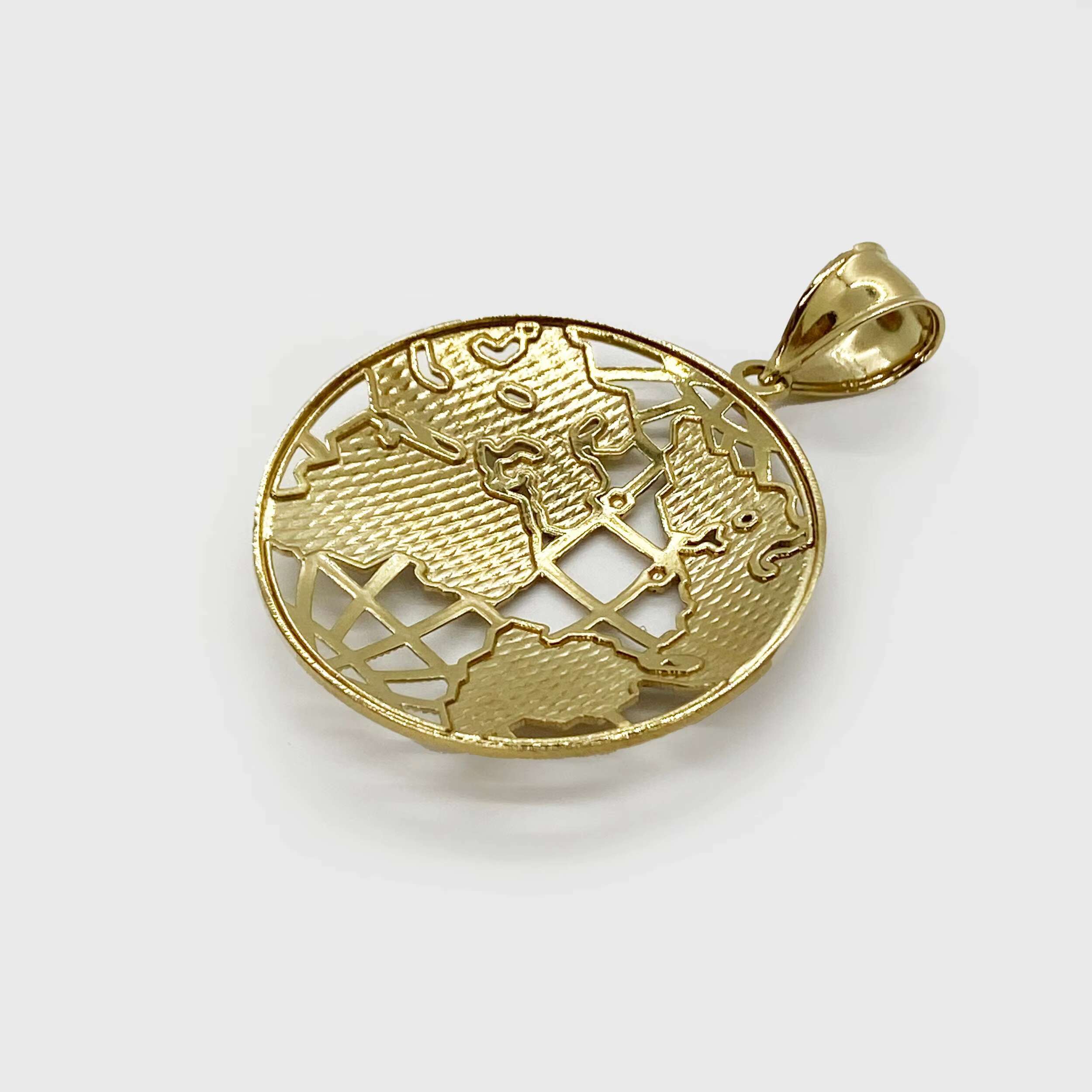 14k Gold Plated World Globe Earth Round Circle Pendant Necklace for Boy Men / Classic Map Charm Gift Global Jewelry