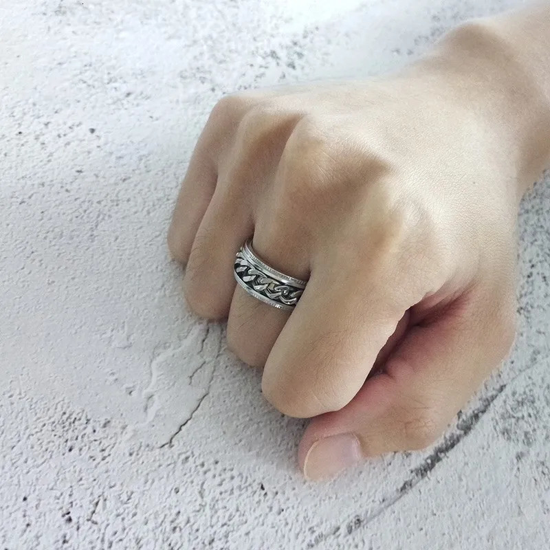 Vnox 8mm Spinner Chain Unique Mens Womens Ring Textured Edge Stainless Steel Rotatable Links Casual Male Alliance Punk Anel 250509