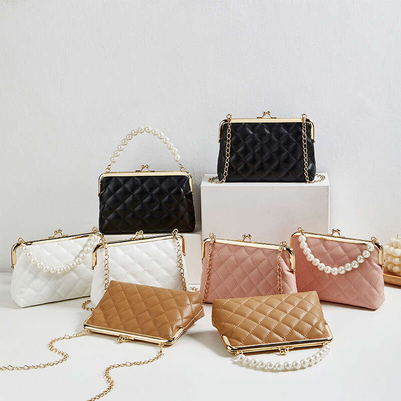 Embroidered Pearl 2023 Ladies Handbag Fashionable Women's Bag Diamond Grid