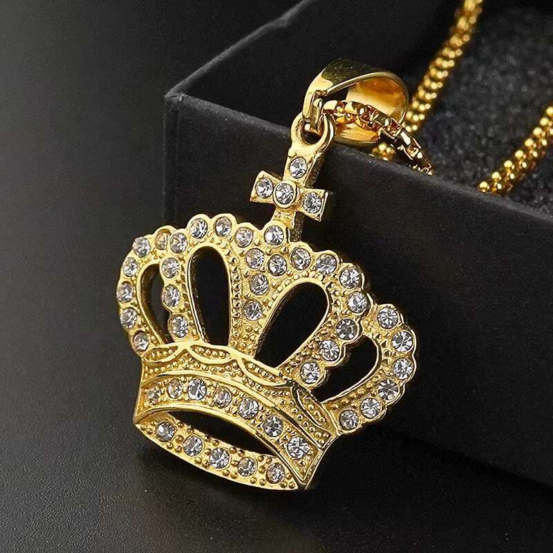 Stainless Steel Jewelry Pendants Crown Charms Crystal PVD Gold Plating New Arrival 2024 Sales Products